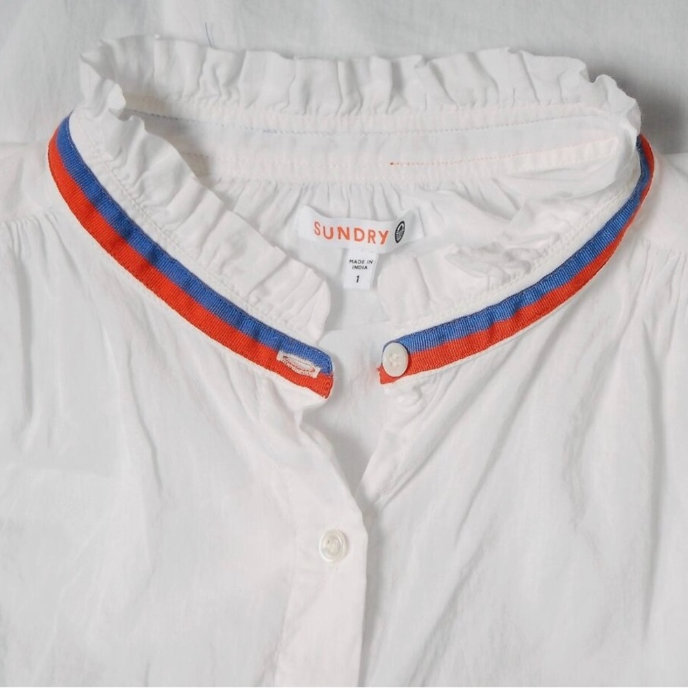 Sundry Cotton Flutter Sleeve Button Front Shirt - Picture 2 of 9